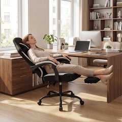 Gaming Chair Height Adjustable Computer Chair with Headrest Footrest & 360° Swivel Seat-Black