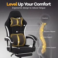 Gaming Chair Height Adjustable Computer Chair with Headrest Footrest & 360° Swivel Seat-Black