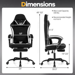 Gaming Chair Height Adjustable Computer Chair with Headrest Footrest & 360° Swivel Seat-Black