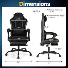 Gaming Chair Height Adjustable Computer Chair with Headrest Lumbar Support Linkage Armrests-Black