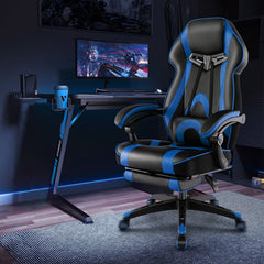 Gaming Chair Racing Style Swivel Chair with Footrest and Adjustable Lumbar Pillow