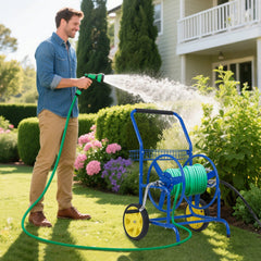 Garden Hose Reel Cart with 2 Wheels and Storage Basket