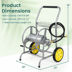 Garden Hose Reel Cart with 2 Wheels and Storage Basket