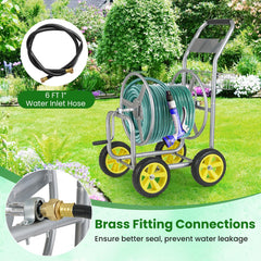 Garden Hose Reel Cart Metal Hose Cart with 4 Wheels and Storage Basket