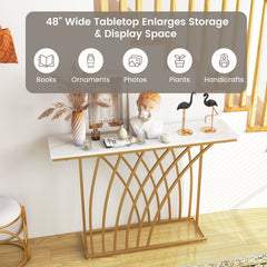 48 Inch Gold Console Table with White Faux Marble Tabletop-White