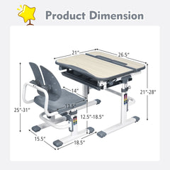 Height Adjustable Kids Study Desk and Chair Set