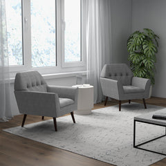 Modern Tufted Fabric Accent Chair with Rubber Wood Legs