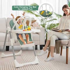 4-in-1 Foldable Baby High Chair with 7 Adjustable Heights and Free Toys Bar