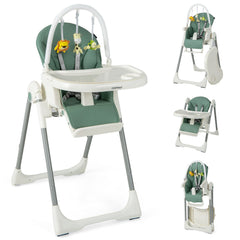 4-in-1 Foldable Baby High Chair with 7 Adjustable Heights and Free Toys Bar