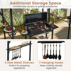 13 x 5 Feet Grill Gazebo with Dual Side Awnings and 2 Shelves Adjustable Shadow-Coffee