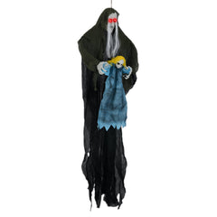 Hanging Halloween Decoration Sound-Activated Witch Holding Ghost Girl with Spooky Sounds