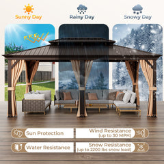 12' x 20' Double-Roof Hardtop Gazebo with Galvanized Steel Roof-Coffee