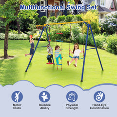 4-in-1 660 lbs Heavy Duty Swing Set for Kids Aged 3-9 Years Old-Yellow