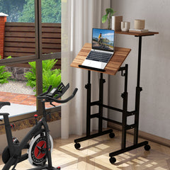 Height-adjustable Mobile Standing Desk with Split Top and Adjustable Angle-Walnut