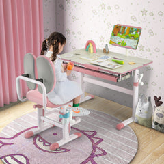 Height-Adjustable Kids Desk with Tilt Desktop and Book Stand-Pink
