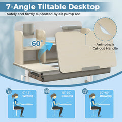 Height Adjustable Kids Study Desk with Tilt Desktop for 3-12 Years Old-Gray