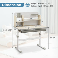 Height Adjustable Kids Study Desk with Tilt Desktop for 3-12 Years Old-Gray