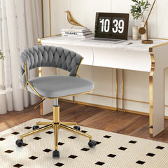 360° Height Adjustable Swivel Upholstered Desk Computer Chair with Hand-woven Back