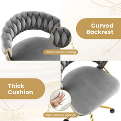 360° Height Adjustable Swivel Upholstered Desk Computer Chair with Hand-woven Back