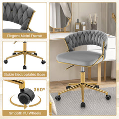 360° Height Adjustable Swivel Upholstered Desk Computer Chair with Hand-woven Back