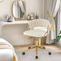 360° Height Adjustable Swivel Upholstered Desk Computer Chair with Hand-woven Back