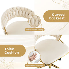 360° Height Adjustable Swivel Upholstered Desk Computer Chair with Hand-woven Back