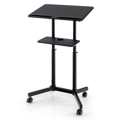 Mobile Lectern Podium Height-adjustable Rolling Laptop Cart with Tilting Top Storage Tray
