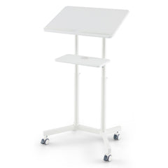 Mobile Lectern Podium Height-adjustable Rolling Laptop Cart with Tilting Top Storage Tray
