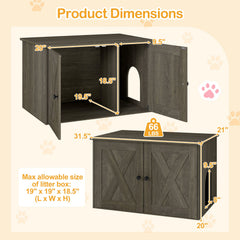 Hidden Cat Litter Box Enclosure Furniture with Divider-Oak