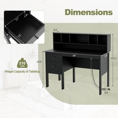 48 Inch Computer Desk with Drawers Power Outlets-Black