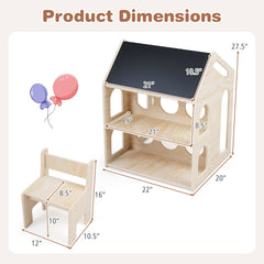 House-shaped Wooden Activity Kids Table Chair Set-Natural