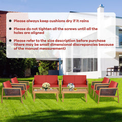 4 Pieces Patio Rattan Furniture Set with Removable Cushions-Red