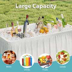 4 Foot Ice Cooler Folding Table Portable Ice Bin Table with Large Sink-White