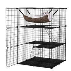Indoor Cat Cage 3-Tier Cat Enclosure Detachable Metal Wire Kennel-Black