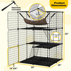 Indoor Cat Cage 3-Tier Cat Enclosure Detachable Metal Wire Kennel-Black