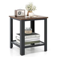 Industrial End Table 2-Tier Side Table-Black