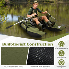 Inflatable Fishing Float Tube with Foldable Padded Seat and Adjustable Footrest-Green