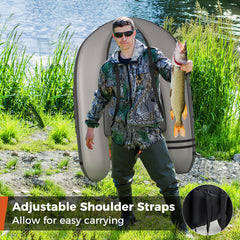 Inflatable Fishing Float Tube with Pump Storage Pockets and Fish Ruler-Gray