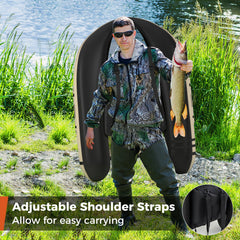 Inflatable Fishing Float Tube with Pump Storage Pockets and Fish Ruler-Beige