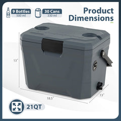 Insulated Portable Cooler Hard Shell Ice Chest with 2 Cup Holders