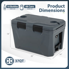 Insulated Portable Cooler Hard Shell Ice Chest with 2 Cup Holders Bottle Opener and Drain Plug