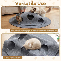 Interactive Foldable Cat Tunnel for Indoor Cats 40” Round Large Enrichment Play Felt Mat