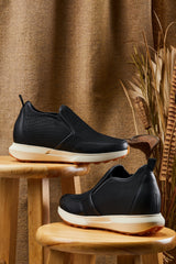 CALTO - J1433 - 3.3 Inches Taller (Black) - Casual Chunky Sole Sneaker Loafers