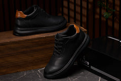 CALTO - J1580 - 2.6 Inches Taller (Black/Black Sole) - Lightweight Casual Walkers