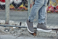 CALTO - J1771 - 3.2 Inches Taller (Grey) - Casual Chunky Sole Boots – Soft Pebble Grain Nubuck Leather