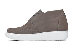 CALTO - J1771 - 3.2 Inches Taller (Grey) - Casual Chunky Sole Boots – Soft Pebble Grain Nubuck Leather