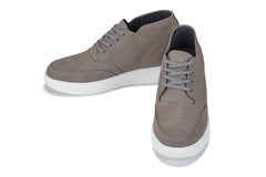 CALTO - J1771 - 3.2 Inches Taller (Grey) - Casual Chunky Sole Boots – Soft Pebble Grain Nubuck Leather