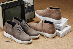 CALTO - J1770 - 3.2 Inches Taller (Khaki) - Casual Chunky Sole Boots – Soft Pebble Grain Nubuck Leather