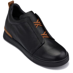 CALTO - J1931 - 2.6 Inches Taller (Black / Black Sole) - Slip-On Snoafers