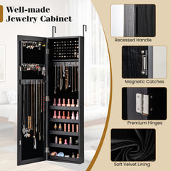 Jewelry Cabinet Wall or Door Mounted Jewelry Armoire with Full-Length Mirror-Black